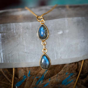 Double Pear Labradorite Gold Necklace