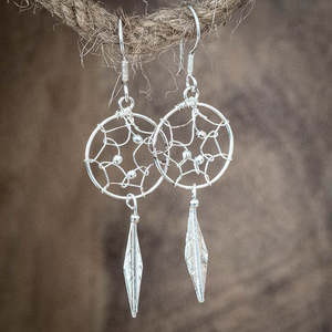 Sale: Silver Boho Dreamcatcher Earrings