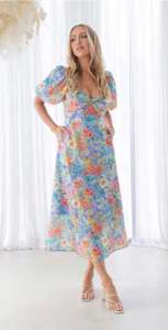 Mylah Midi Dress - Blue Floral