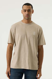 Mens: Beige T Shirt Back Print