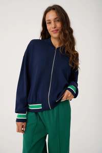 Whats New: Brodie Knit Bomber - Navy Stripe