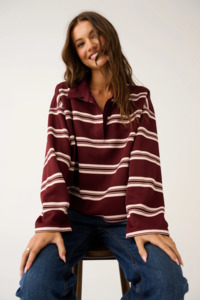 Whats New: Freddie Rugby Top - Burgundy Stripe