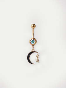 Piercing Jewellery: Gem Gold Moon Star Navel Barbell 14G