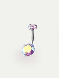 Gem Double Prong Set Navel Barbell 14G