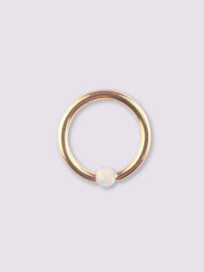 Piercing Jewellery: Opal Gold Bead Ring 14G