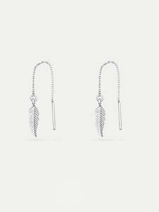 Jewellery: Sterling Silver Feather Thread Drop Earring
