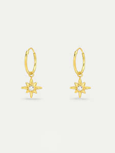 Sterling Silver Gold Plated Star Gem Ear Hoops