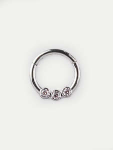 Three Gem Hinged Ring 16G