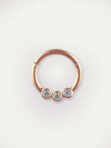 Three Gem Rose Gold Hinged Ring 16G