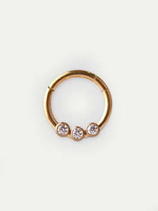 Piercing Jewellery Hinged Rings: Three Gem Gold Hinged Ring 16G
