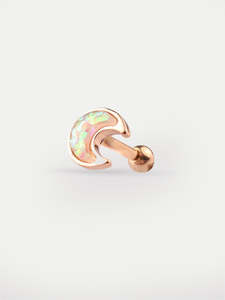 Opal Rose Gold Moon Ear Stud 18G