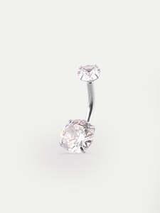 Gem Double Prong Set Navel Barbell 14G