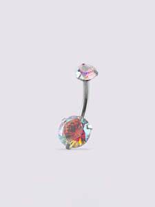 Gem Double Prong Set Navel Barbell 14G