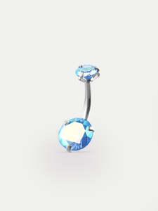 Gem Double Prong Set Navel Barbell 14G