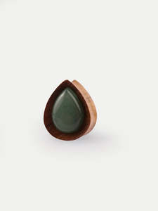 Piercing Jewellery Plugs Tunnels: Olive Wood Aventurine Teardrop Plug 16mm