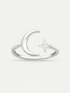 Jewellery Jewelled Rings: Sterling Silver Moon and Star Ring