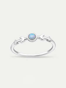 Jewellery Jewelled Rings: Sterling Silver Triple Moon and Stars Opal Gem Ring