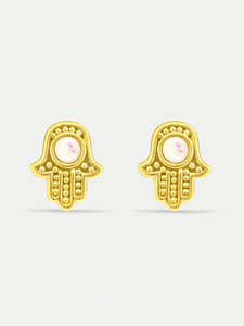 Sterling Silver Gold Plated Opal Hamsa Stud Earrings
