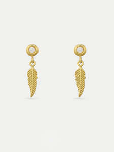 Sterling Silver Gold Plated Opal Feather Drop Stud Earrings