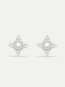 Sterling Silver Ornate Pearl Stud Earrings
