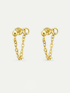 Sterling Silver Dot Drop Chain Stud Earrings