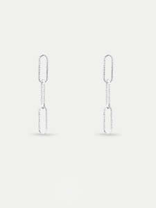 Stud Earrings: Sterling Silver Paperclip Chain Drop Stud Earrings