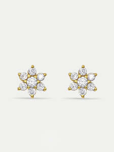 Sterling Silver Gold Plated Crystal Flower Stud Earrings