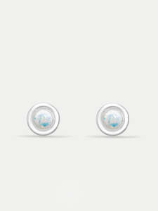 Sterling Silver Opal Circle Stud Earrings