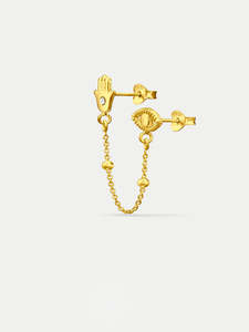 Stud Earrings: Sterling Silver Gold Plated Hamsa and Eye Drop Stud Earring