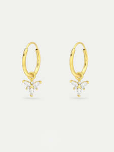 Sterling Silver Gold Plated Crystal Flower Hoop Drop Earrings