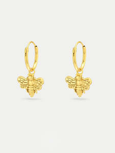 Sterling Silver Gold Plated Bee Hoop Drop Earrings