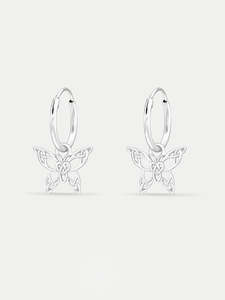 Sterling Silver Ear Hoops with Hanging Butterfly