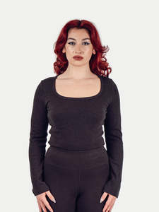 Brand Cosmic Hemp Women: Organic Hemp Bamboo Ribbed Scoop L/S Tee