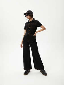 Afends: Estrella - Recycled Organic Denim Flared Leg Jumpsuit