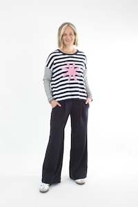 Tally Top - Navy Stripe - Pink floral Print - Pre Order