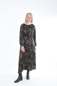 Jemima Dress - Navy and Khaki print