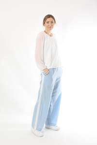 Olivia Pants: Olivia Pants - Cornflour Blue with White stripe