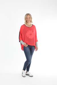 Wear Pink: Alexa Top - Punch - Charcoal with stripe Cuffs - Pre Order