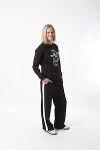 Crew Sweater - Black with white Faces Print