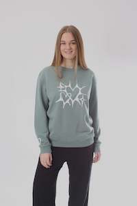 Crew Sweater: Crew Sweater - Sage with White Print - Pre Order