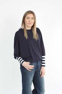 Iris Hooded Merino Jumper - Navy Stripe or Black Stripe - Pre Order