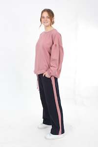 Olivia Sweat Pants: Olivia Sweat Pants - Navy with Pink Stripe