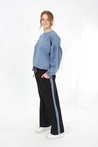 Olivia Sweat Pants - Black with Marine Stripe