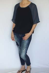 Last Ones: Kendra Top - Navy Body Denim Sleeve - Pre-Order