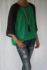 Last Ones: Kendra Top - Green Body Black Sleeve
