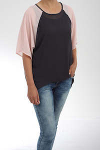 Last Ones: Kendra Top - Charcoal Body Pink Sleeve - Pre-Order