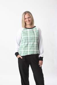 Natalie Top - Green Check White Sleeve