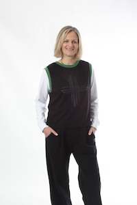 Vest: Vest Merino - Black with Green Trims - Pre Order
