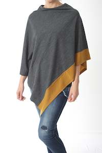 All Ponchos: Tri Poncho Merino - Charcoal with Mustard Trim - Pre Order 2 - 3 Weeks