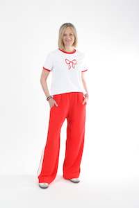 Olivia Pants: Olivia Pants - Red with White stripe - Pre-Order